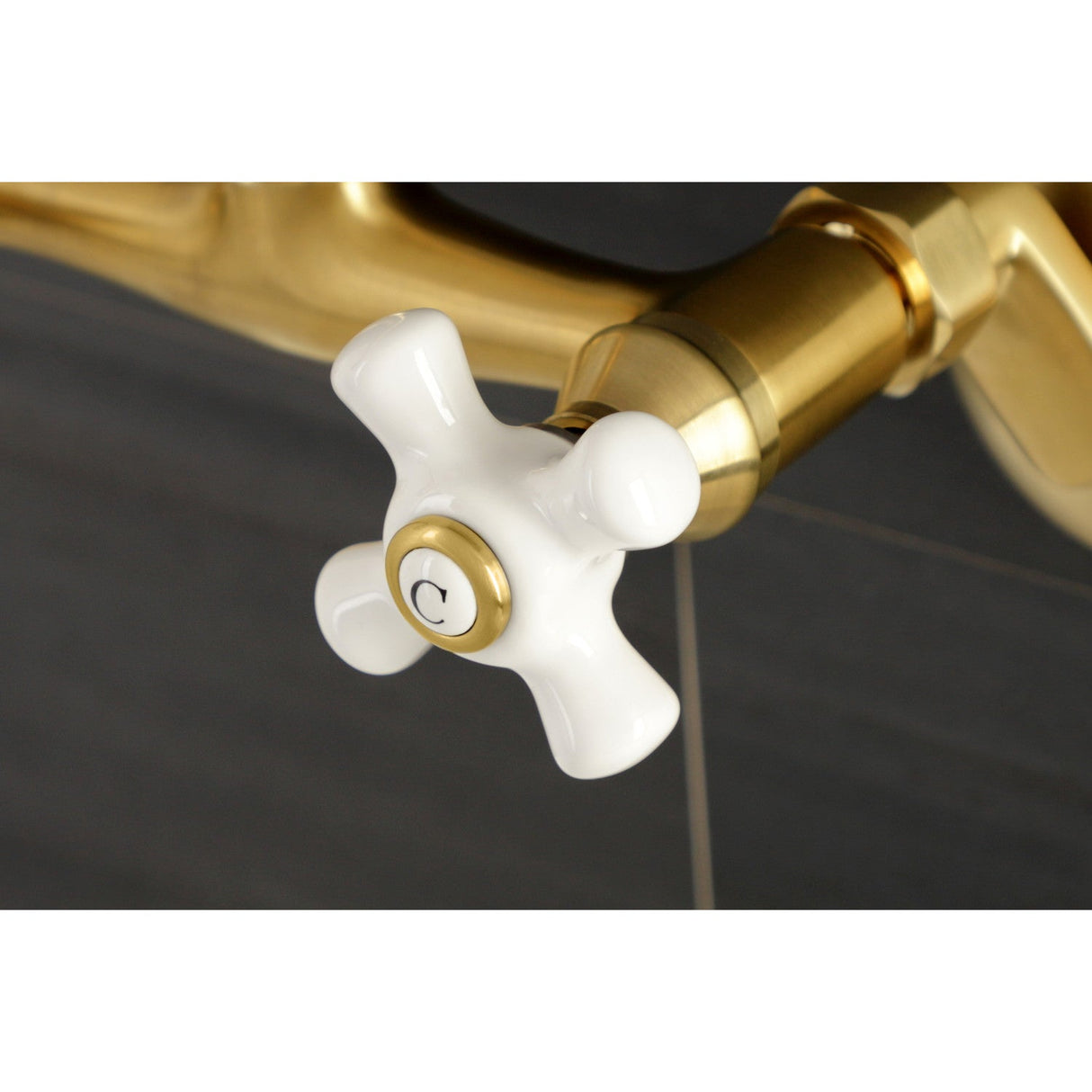 Kingston KS612SB Two-Handle 2-Hole Wall Mount Bar Faucet, Brushed Brass