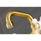 Kingston KS612SB Two-Handle 2-Hole Wall Mount Bar Faucet, Brushed Brass