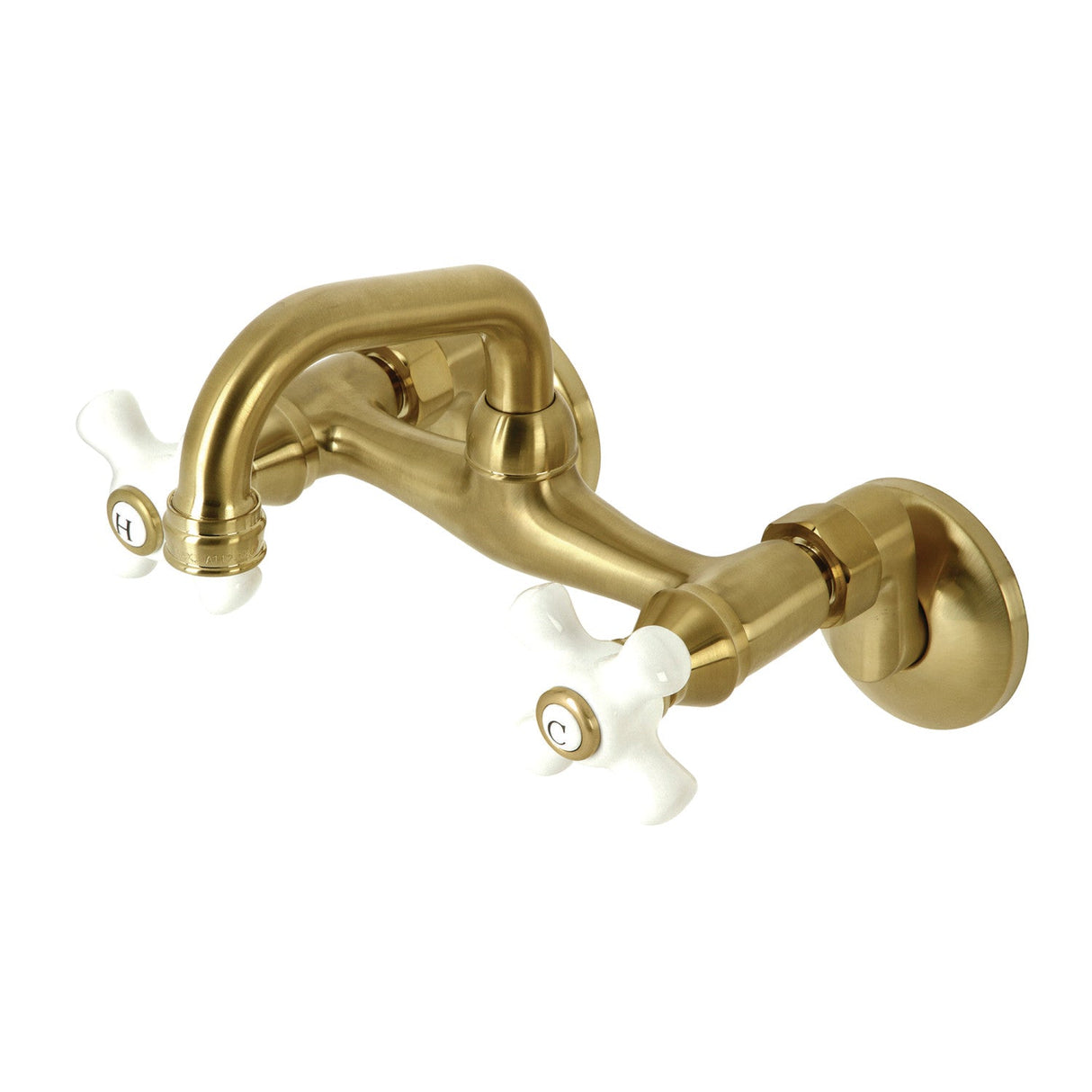 Kingston KS612SB Two-Handle 2-Hole Wall Mount Bar Faucet, Brushed Brass