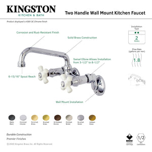 Kingston KS613AB Two-Handle 2-Hole Wall Mount Kitchen Faucet, Antique Brass