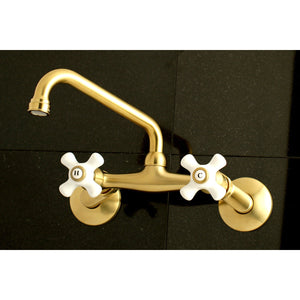 Kingston KS613SB Two-Handle 2-Hole Wall Mount Kitchen Faucet, Brushed Brass