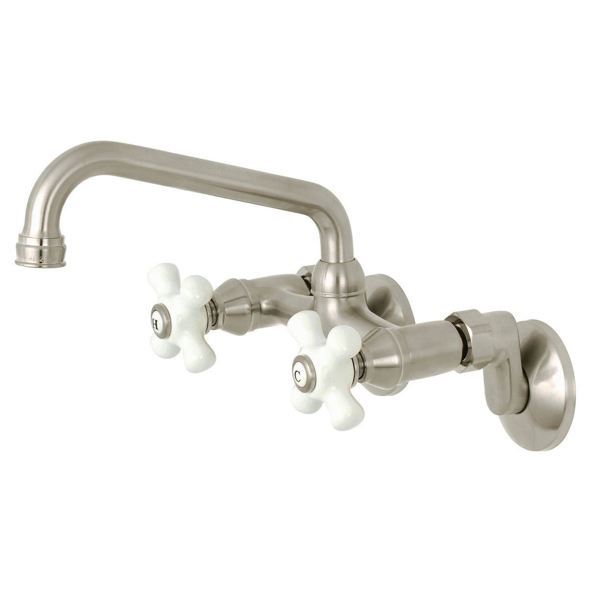 Kingston KS613SN Two-Handle 2-Hole Wall Mount Kitchen Faucet, Brushed Nickel
