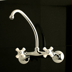 Kingston KS614C Two-Handle 2-Hole Wall Mount Kitchen Faucet, Polished Chrome