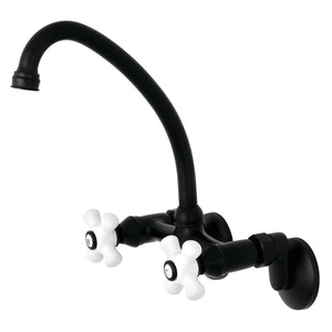 Kingston KS614MB Two-Handle 2-Hole Wall Mount Kitchen Faucet, Matte Black