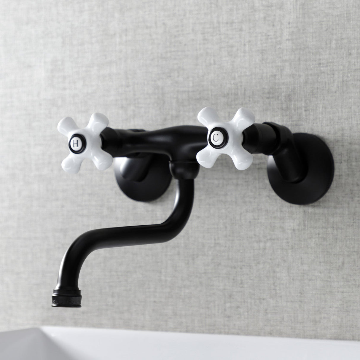 Kingston KS615MB Two-Handle 2-Hole Wall Mount Bathroom Faucet, Matte Black