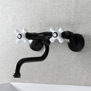 Kingston KS615MB Two-Handle 2-Hole Wall Mount Bathroom Faucet, Matte Black