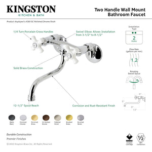 Kingston KS615PB Two-Handle 2-Hole Wall Mount Bathroom Faucet, Polished Brass