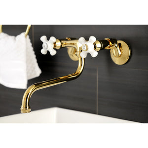 Kingston KS615PB Two-Handle 2-Hole Wall Mount Bathroom Faucet, Polished Brass