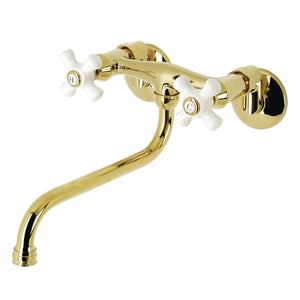 Kingston KS615PB Two-Handle 2-Hole Wall Mount Bathroom Faucet, Polished Brass