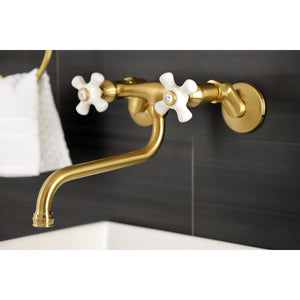 Kingston KS615SB Two-Handle 2-Hole Wall Mount Bathroom Faucet, Brushed Brass