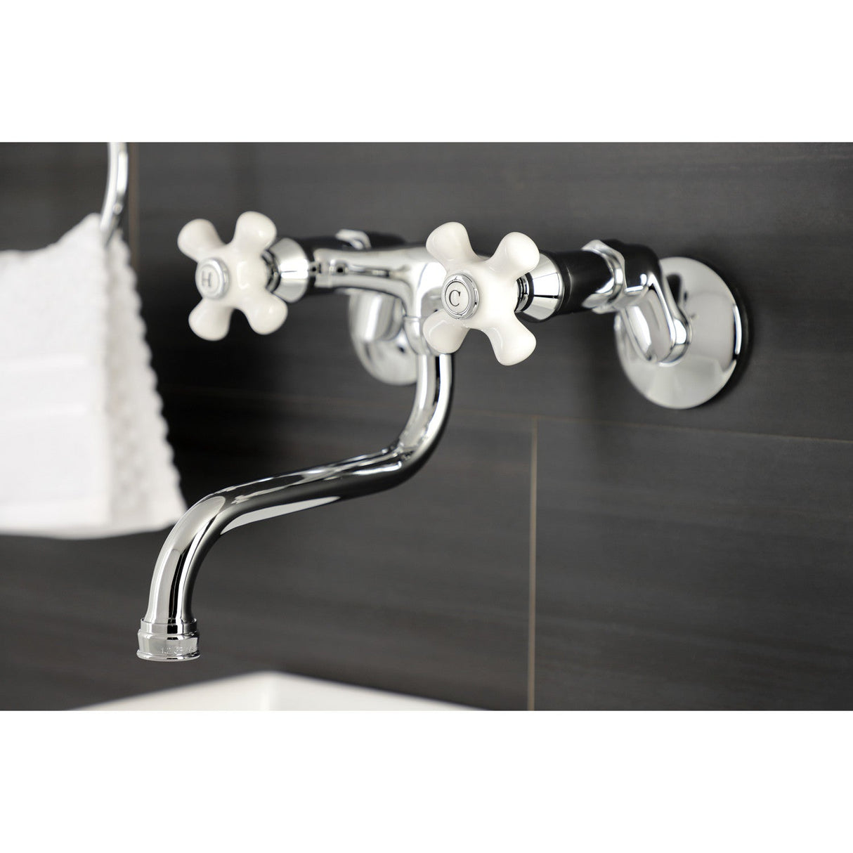 Kingston KS616C Two-Handle 2-Hole Wall Mount Bathroom Faucet, Polished Chrome