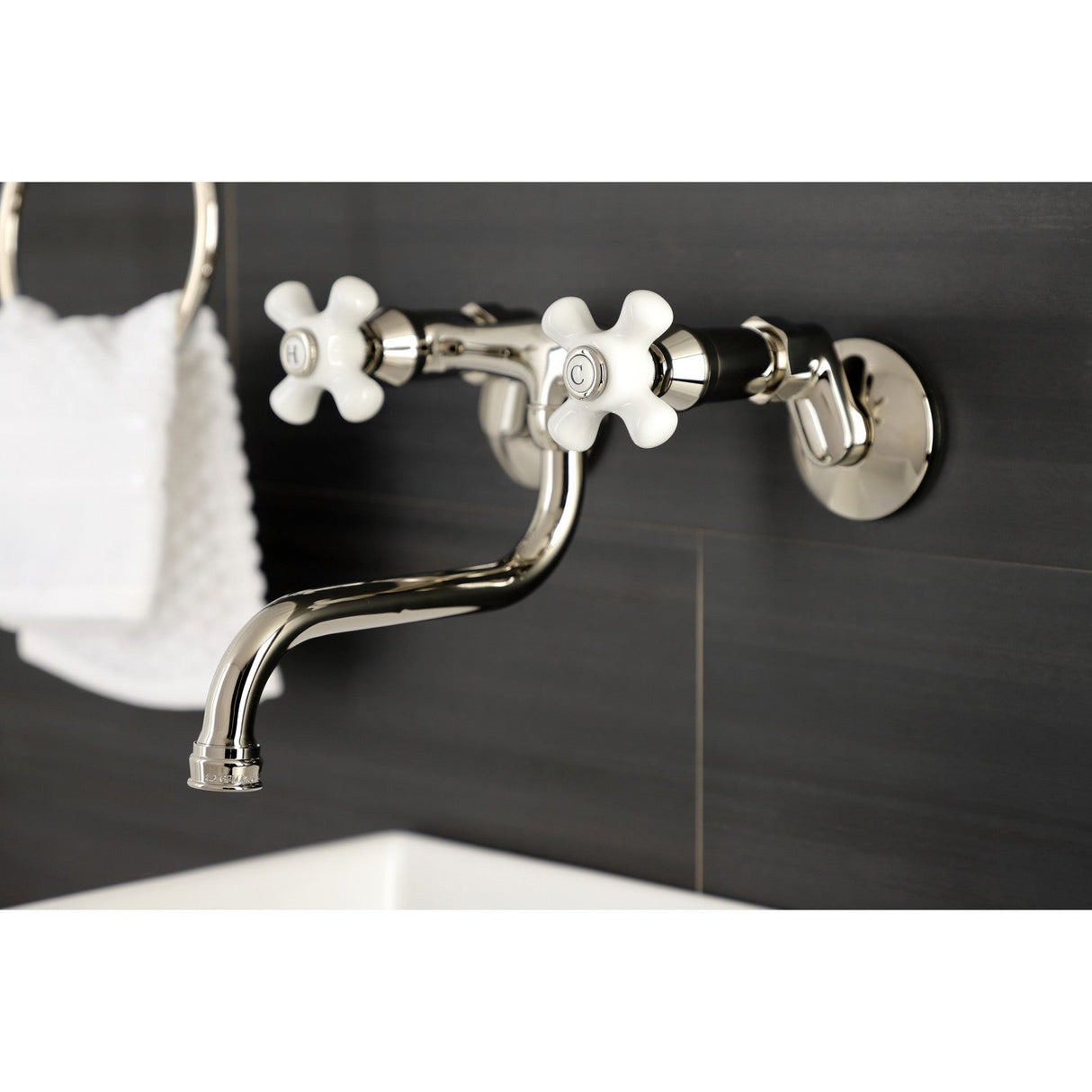 Kingston KS616PN Two-Handle 2-Hole Wall Mount Bathroom Faucet, Polished Nickel