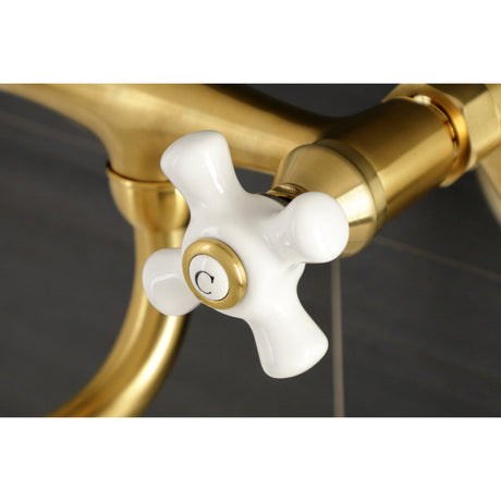 Kingston KS616SB Two-Handle 2-Hole Wall Mount Bathroom Faucet, Brushed Brass