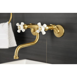 Kingston KS616SB Two-Handle 2-Hole Wall Mount Bathroom Faucet, Brushed Brass