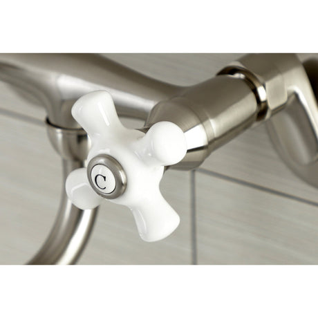 Kingston KS616SN Two-Handle 2-Hole Wall Mount Bathroom Faucet, Brushed Nickel