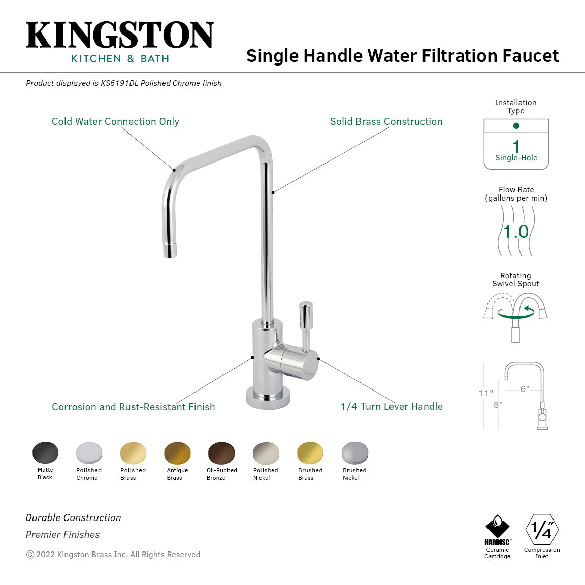 Concord KS6197DL Single-Handle 1-Hole Deck Mount Water Filtration Faucet, Brushed Brass