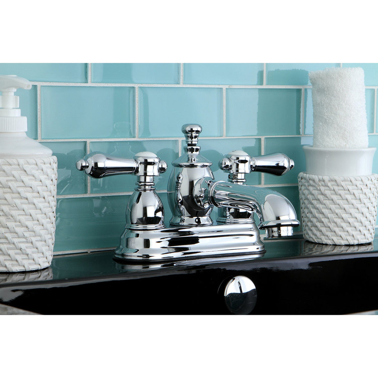 Heirloom KS7001BAL Two-Handle 3-Hole Deck Mount 4" Centerset Bathroom Faucet with Brass Pop-Up, Polished Chrome