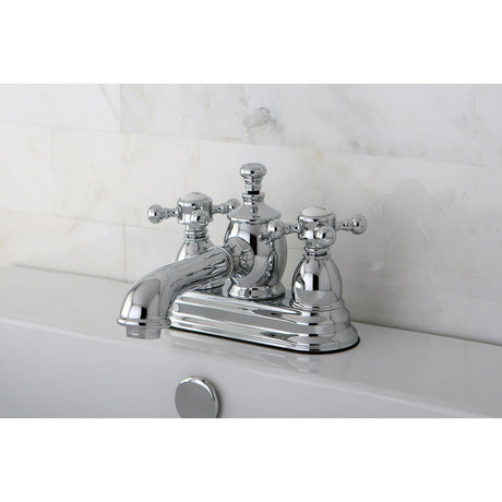 English Country KS7001BX Two-Handle 3-Hole Deck Mount 4" Centerset Bathroom Faucet with Brass Pop-Up, Polished Chrome