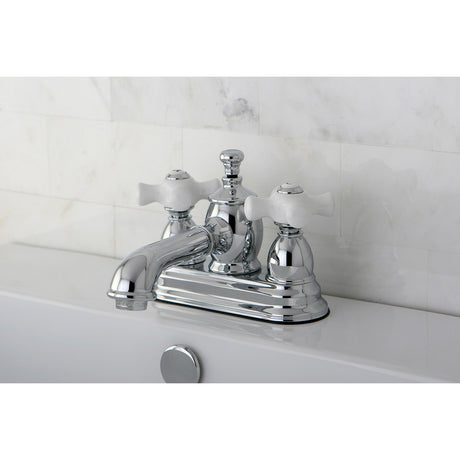 English Country KS7001PX Two-Handle 3-Hole Deck Mount 4" Centerset Bathroom Faucet with Brass Pop-Up, Polished Chrome
