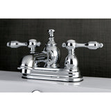 Tudor KS7001TAL Two-Handle 3-Hole Deck Mount 4" Centerset Bathroom Faucet with Brass Pop-Up, Polished Chrome