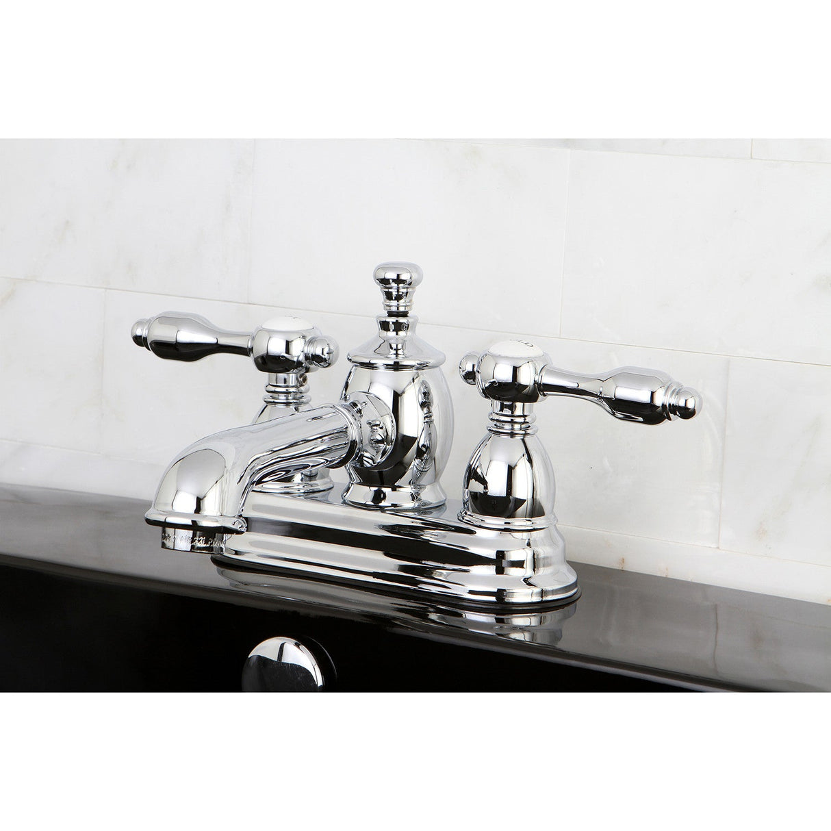 Tudor KS7001TAL Two-Handle 3-Hole Deck Mount 4" Centerset Bathroom Faucet with Brass Pop-Up, Polished Chrome