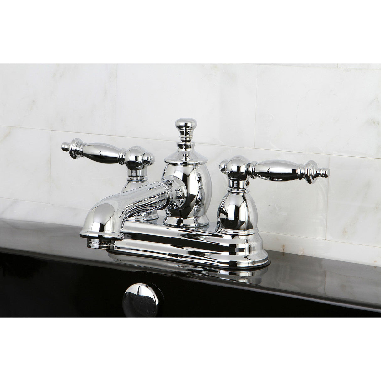 Templeton KS7001TL Two-Handle 3-Hole Deck Mount 4" Centerset Bathroom Faucet with Brass Pop-Up, Polished Chrome