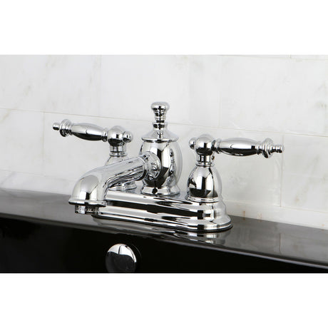 Templeton KS7001TL Two-Handle 3-Hole Deck Mount 4" Centerset Bathroom Faucet with Brass Pop-Up, Polished Chrome