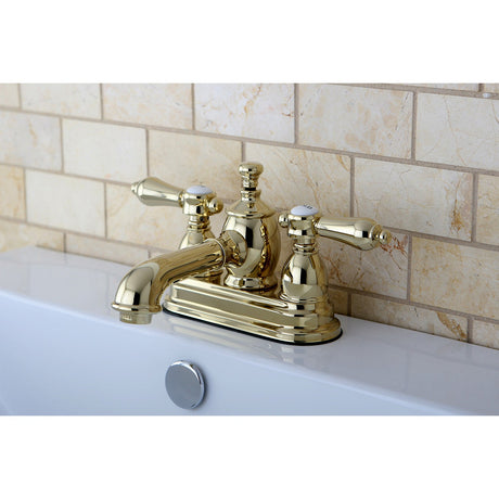 Heirloom KS7002BAL Two-Handle 3-Hole Deck Mount 4" Centerset Bathroom Faucet with Brass Pop-Up, Polished Brass