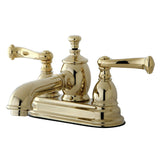 Royale KS7002FL Two-Handle 3-Hole Deck Mount 4" Centerset Bathroom Faucet with Brass Pop-Up, Polished Brass