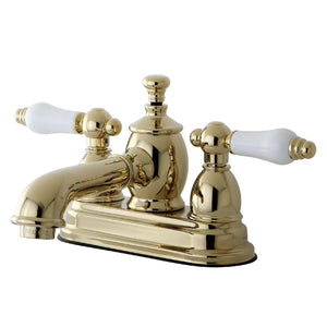 English Country KS7002PL Two-Handle 3-Hole Deck Mount 4" Centerset Bathroom Faucet with Brass Pop-Up, Polished Brass