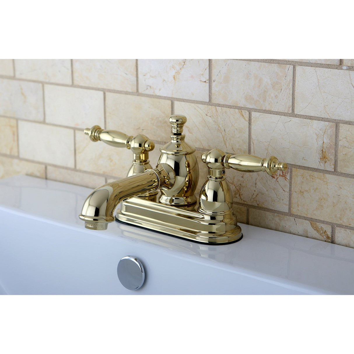 Templeton KS7002TL Two-Handle 3-Hole Deck Mount 4" Centerset Bathroom Faucet with Brass Pop-Up, Polished Brass