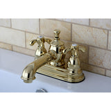 French Country KS7002TX Two-Handle 3-Hole Deck Mount 4" Centerset Bathroom Faucet with Brass Pop-Up, Polished Brass