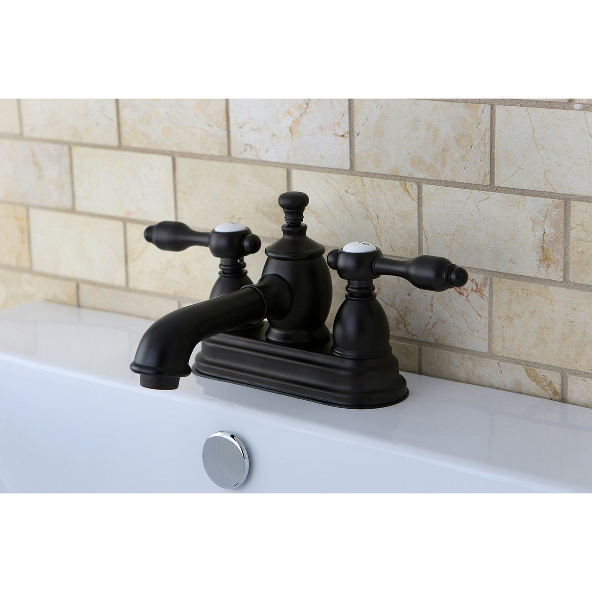 Tudor KS7005TAL Two-Handle 3-Hole Deck Mount 4" Centerset Bathroom Faucet with Brass Pop-Up, Oil Rubbed Bronze