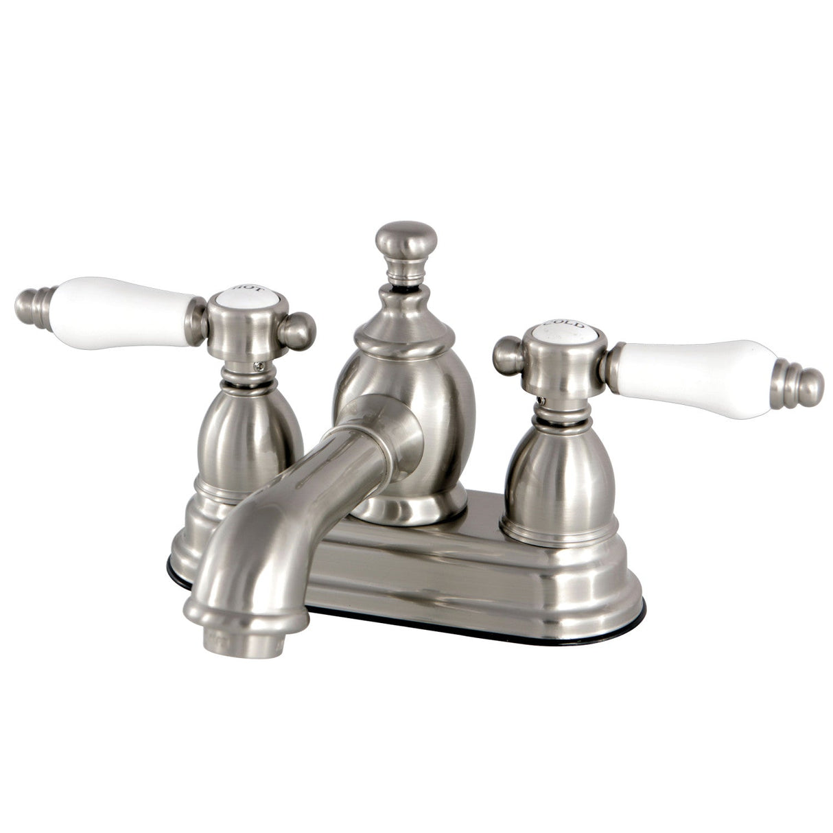 Bel-Air KS7008BPL Two-Handle 3-Hole Deck Mount 4" Centerset Bathroom Faucet with Brass Pop-Up, Brushed Nickel