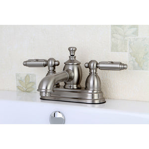 Georgian KS7008GL Two-Handle 3-Hole Deck Mount 4" Centerset Bathroom Faucet with Brass Pop-Up, Brushed Nickel