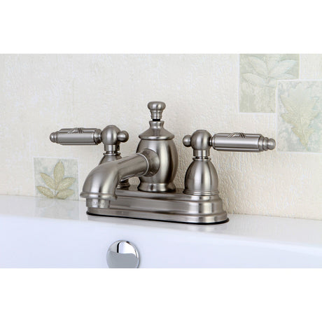 Georgian KS7008GL Two-Handle 3-Hole Deck Mount 4" Centerset Bathroom Faucet with Brass Pop-Up, Brushed Nickel