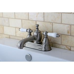 English Country KS7008PL Two-Handle 3-Hole Deck Mount 4" Centerset Bathroom Faucet with Brass Pop-Up, Brushed Nickel