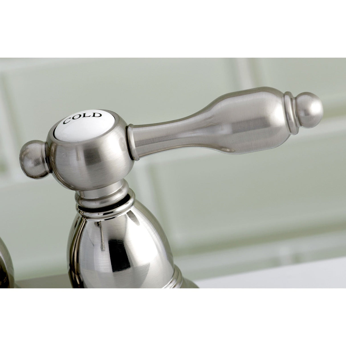 Tudor KS7008TAL Two-Handle 3-Hole Deck Mount 4" Centerset Bathroom Faucet with Brass Pop-Up, Brushed Nickel