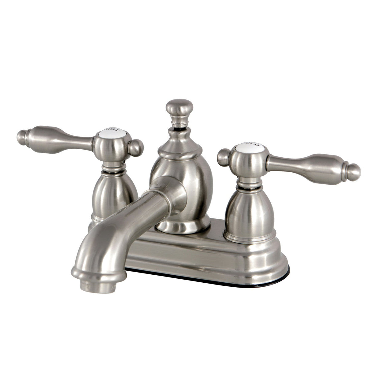 Tudor KS7008TAL Two-Handle 3-Hole Deck Mount 4" Centerset Bathroom Faucet with Brass Pop-Up, Brushed Nickel