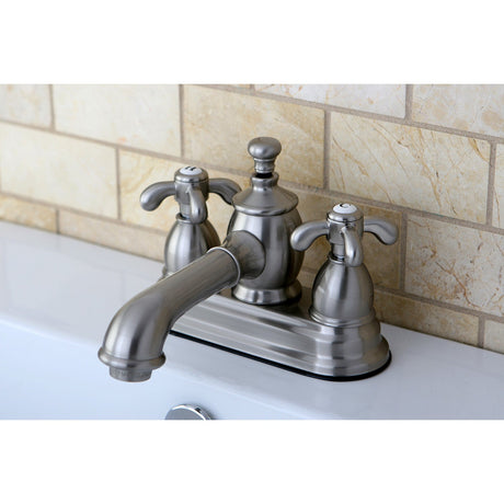 French Country KS7008TX Two-Handle 3-Hole Deck Mount 4" Centerset Bathroom Faucet with Brass Pop-Up, Brushed Nickel