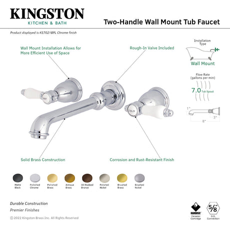 Bel-Air KS7022BPL Two-Handle 3-Hole Wall Mount Roman Tub Faucet, Polished Brass