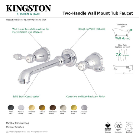 Tudor KS7025TAL Two-Handle 3-Hole Wall Mount Roman Tub Faucet, Oil Rubbed Bronze