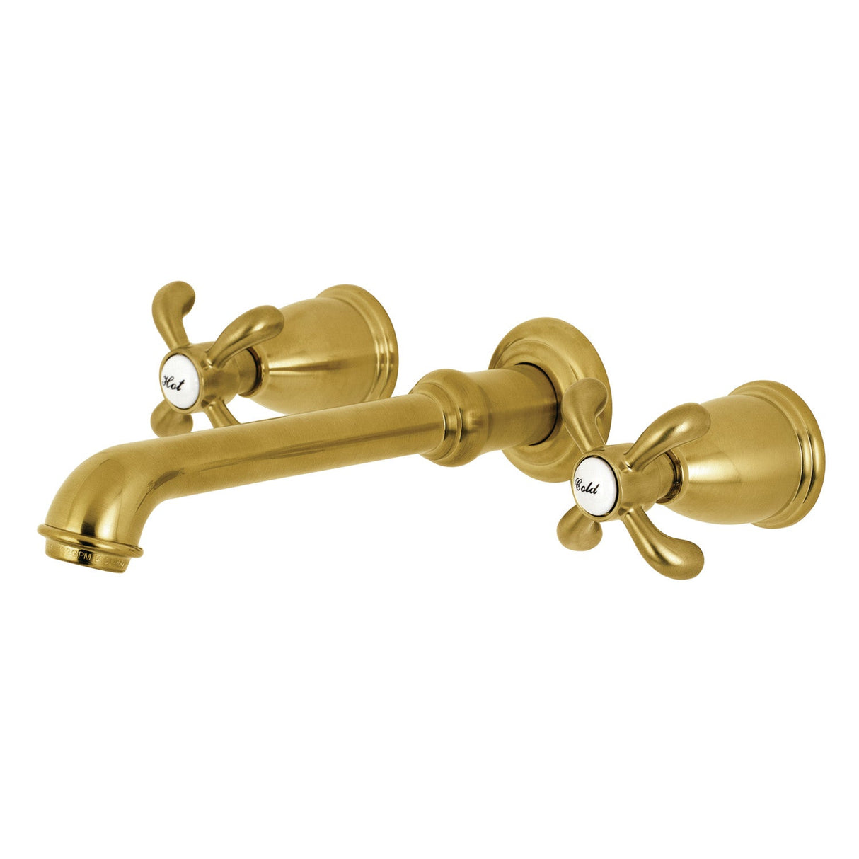 French Country KS7027TX Two-Handle 3-Hole Wall Mount Roman Tub Faucet, Brushed Brass