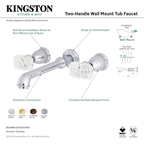 Krystal Onyx KS7028KRL Two-Handle 3-Hole Wall Mount Roman Tub Faucet, Brushed Nickel