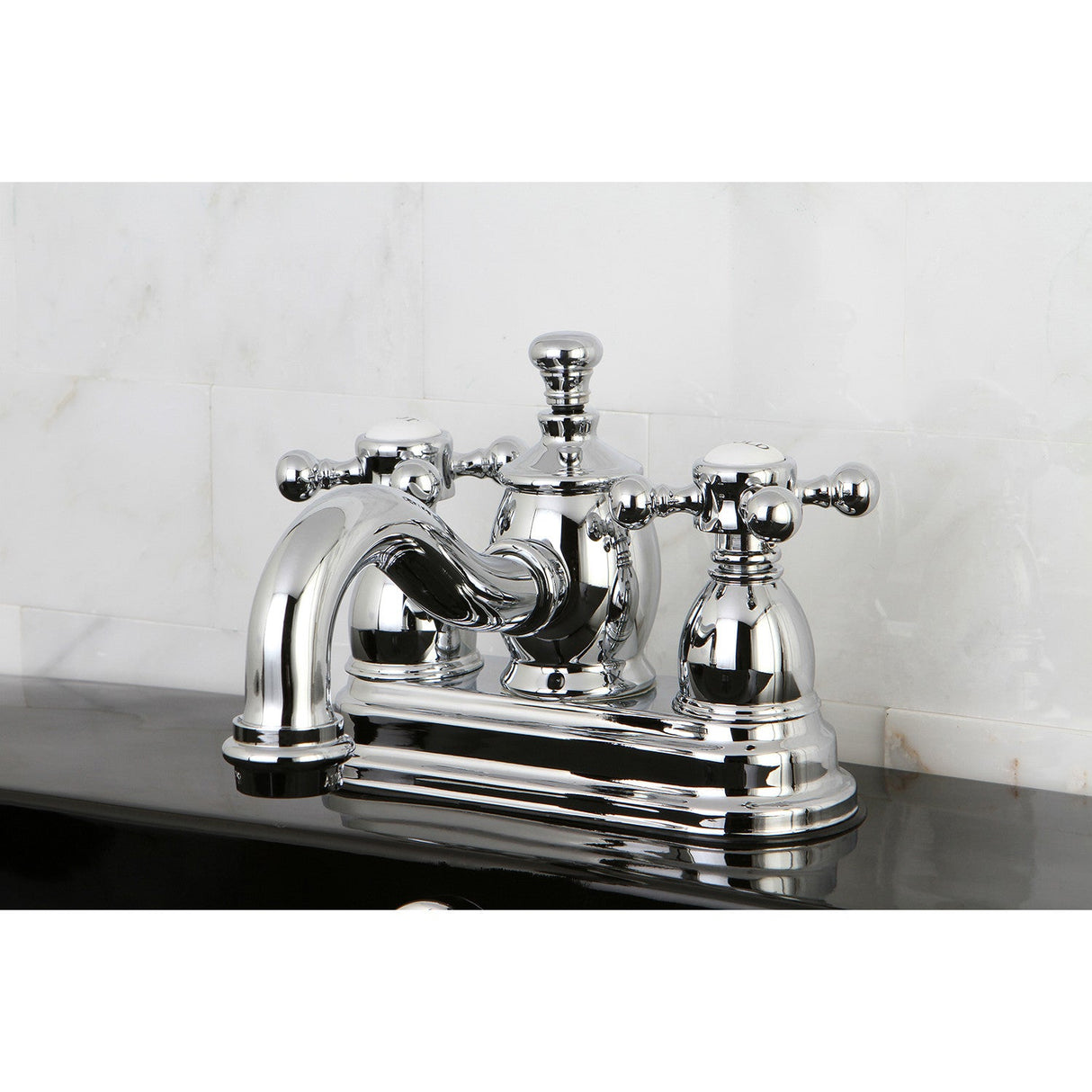 English Country KS7101BX Two-Handle 3-Hole Deck Mount 4" Centerset Bathroom Faucet with Brass Pop-Up, Polished Chrome