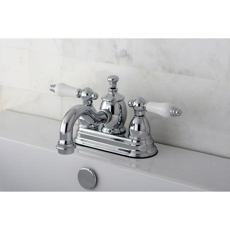 English Country KS7101PL Two-Handle 3-Hole Deck Mount 4" Centerset Bathroom Faucet with Brass Pop-Up, Polished Chrome