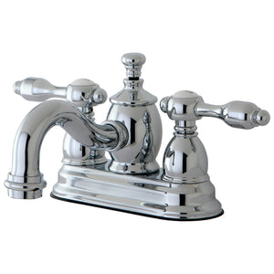 Tudor KS7101TAL Two-Handle 3-Hole Deck Mount 4" Centerset Bathroom Faucet with Brass Pop-Up, Polished Chrome