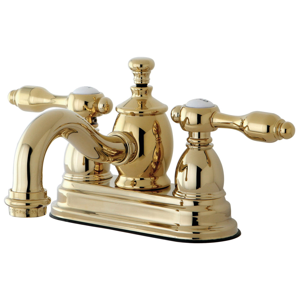 Tudor KS7102TAL Two-Handle 3-Hole Deck Mount 4" Centerset Bathroom Faucet with Brass Pop-Up, Polished Brass