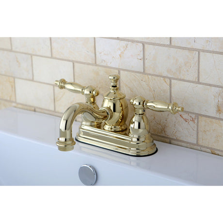 Templeton KS7102TL Two-Handle 3-Hole Deck Mount 4" Centerset Bathroom Faucet with Brass Pop-Up, Polished Brass