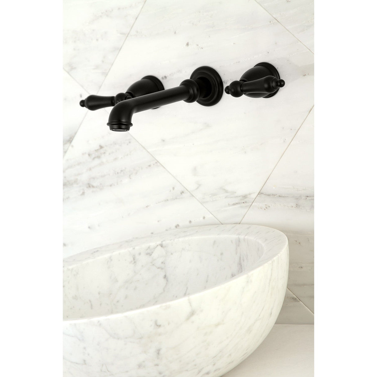 English Country KS7120AL Two-Handle 3-Hole Wall Mount Bathroom Faucet, Matte Black